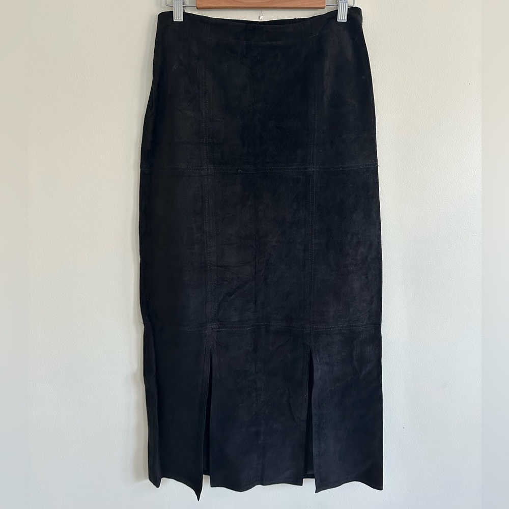 VTG Double D Ranch Suede Black Midi Skirt